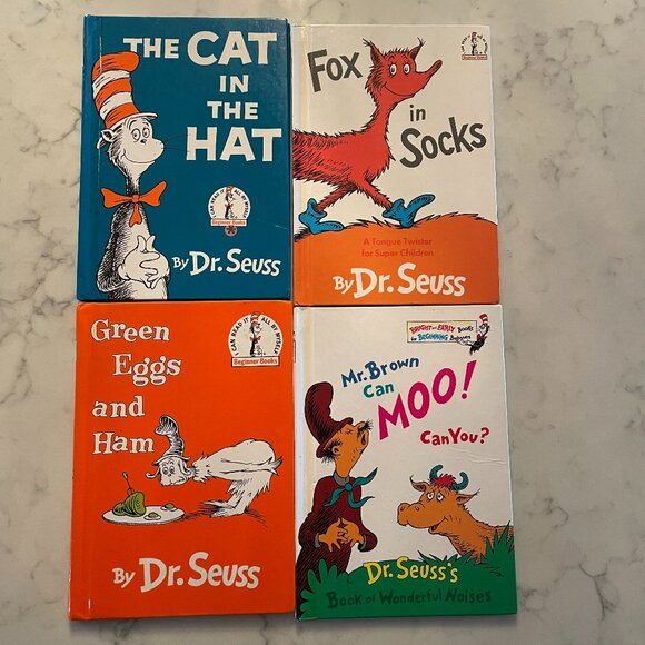 Dr. Seuss 4 Hardcover Book Lot - Green Eggs Cat in Hat Fox Sox Mr. Brown can Moo - Picture 1 of 5